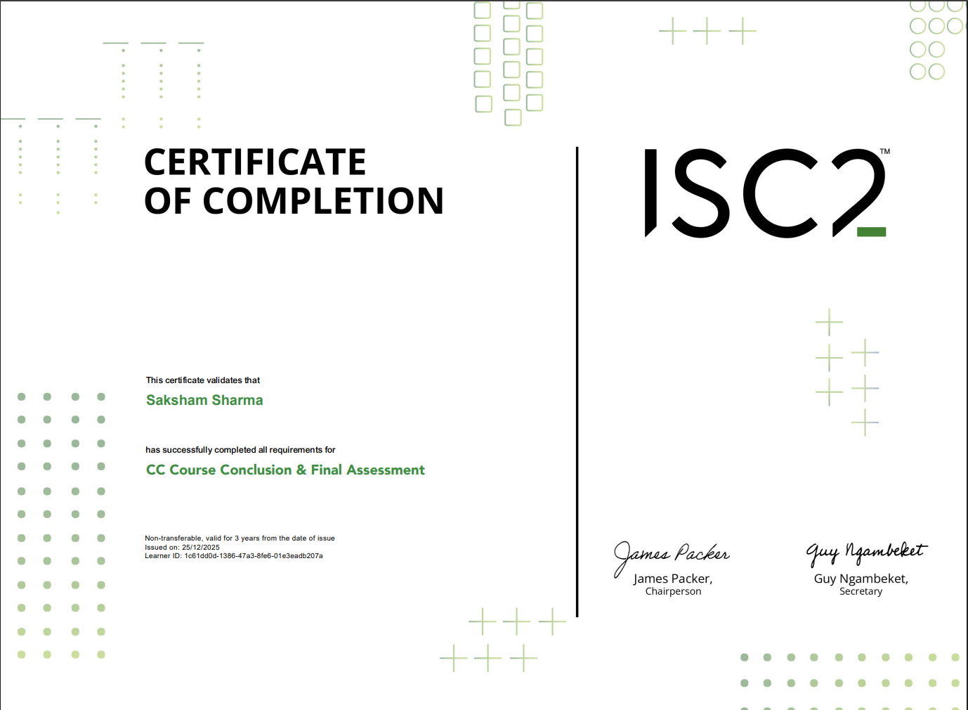 Certificate: ISC2 Certified in Cybersecurity