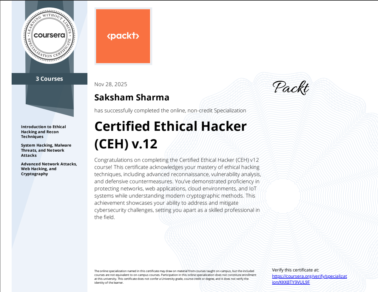 Certificate: Certified Ethical Hacker